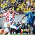 Croatia player clears the ball during the friendly match with Colombia