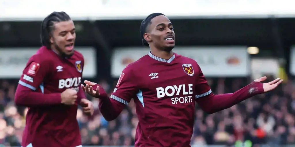 Crysencio Summerville celebrates after scoring a goal