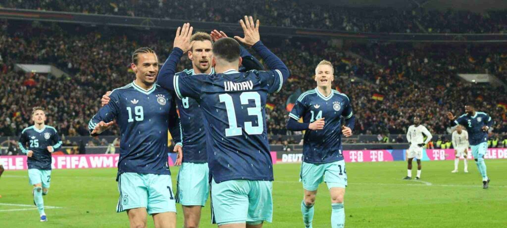 German players celebrate after Denis Undav has scored against Ghana
