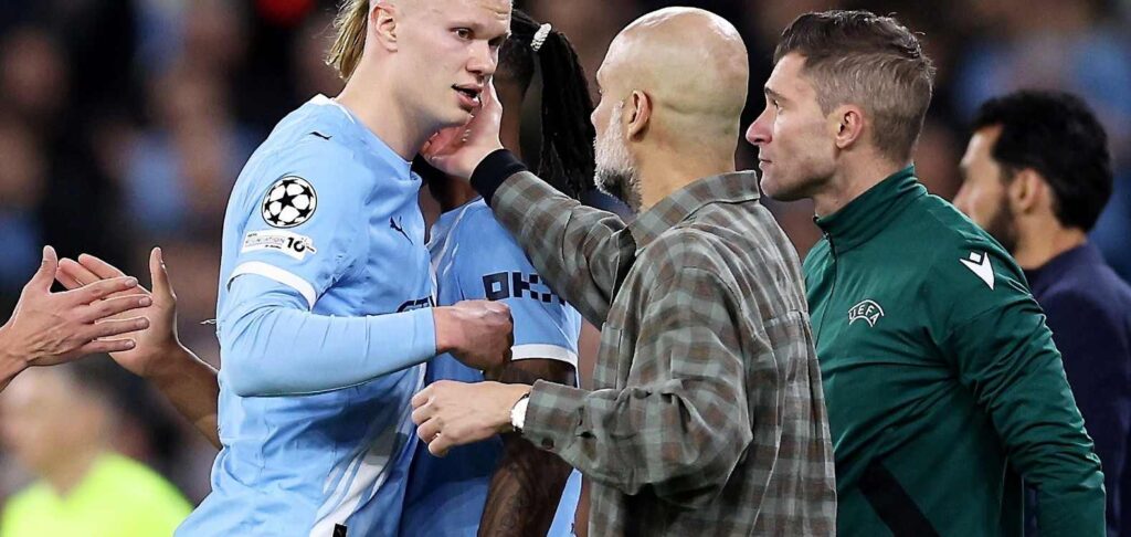 Pep Guardiola and Erling Haaland