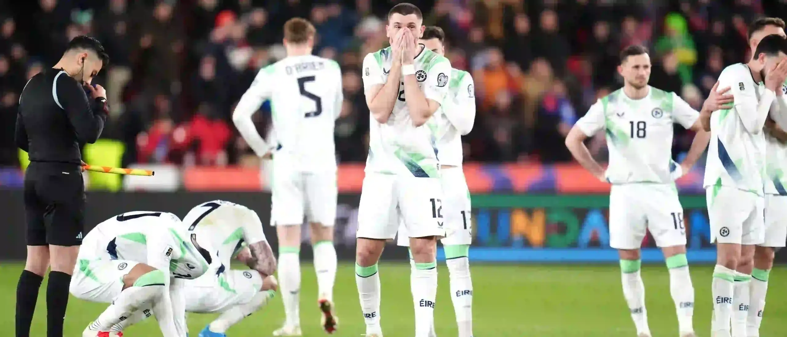Ireland players in disappointment after losing on penalties to Czech Republic