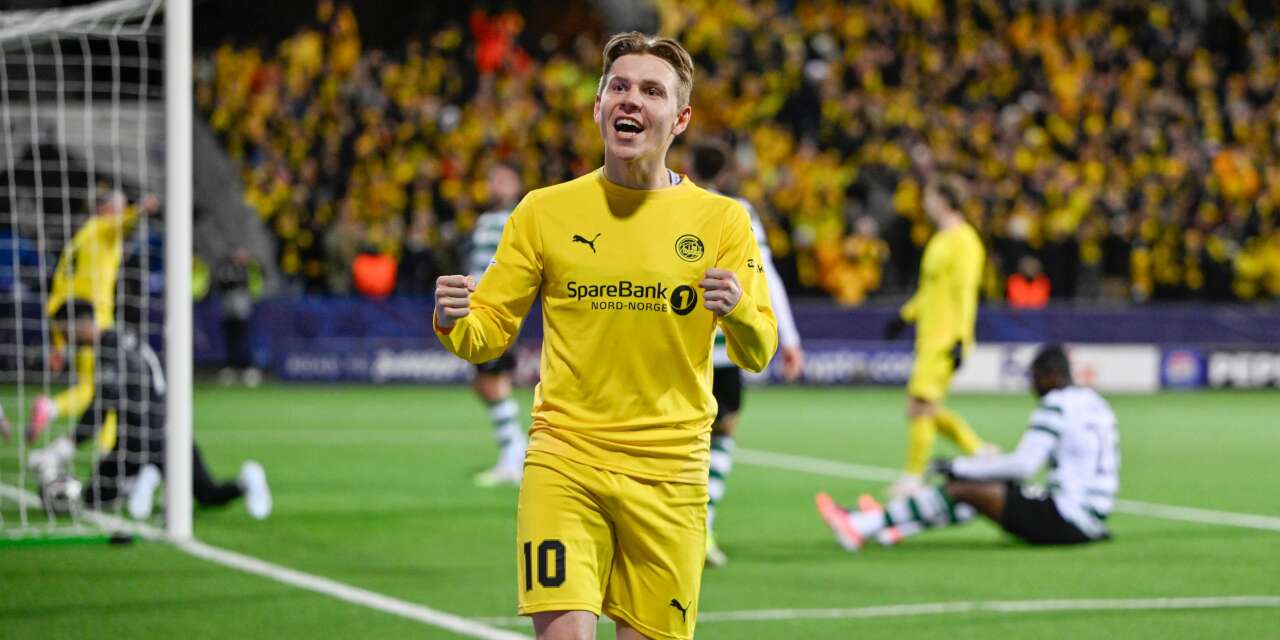 Jens Hauge celebrates after Bodo/Glimt have scored against Sporting