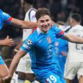 Julian Alvarez celebrates after scoring against Tottenham