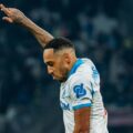 Pierre-Emerick Aubameyang celebrates after scoring against Lyon
