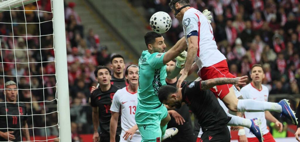 Robert Lewandowski scores for Poland against Albania