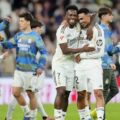 Real Madrid players celebrate after defeating Atletico Madrid