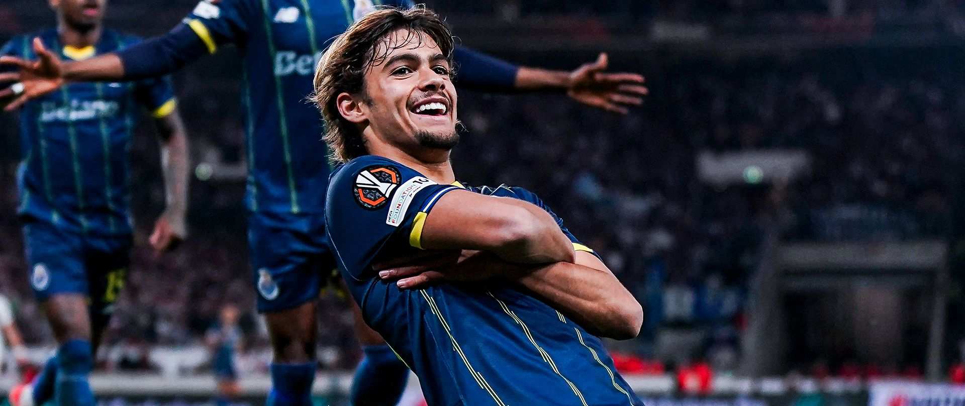 Rodrigo Mora celebrates after scoring against Stuttgart