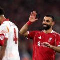 Mohamed Salah, Florian Wirtz and Hugo Ekitike celebrate Liverpool goal against Galatasaray