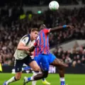 Micky van de Ven bringing down Ismaila Sarr in Tottenham's penalty box