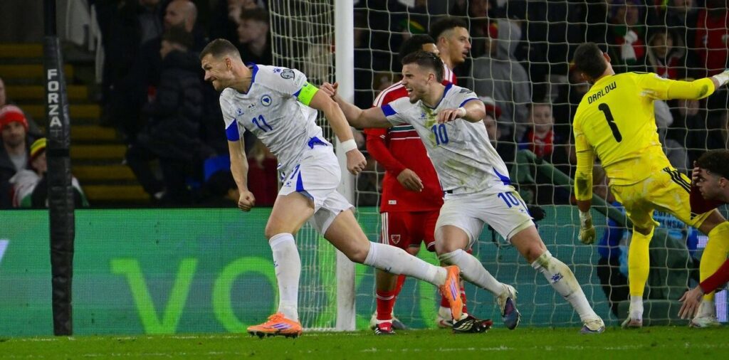 Edin Dzeko has just equalised for Bosnia & Herzegovina against Wales