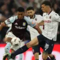 Aston Villa and Bologna players in a battle for the ball