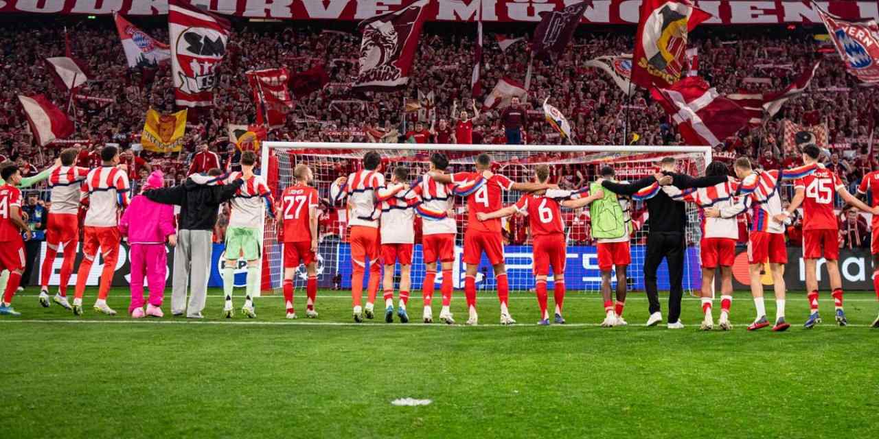 Bayern Munich players celebrate after winning the 2025/26 Bundesliga title