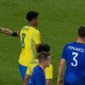 Referee awarding Brazil a penalty in the friendly match against Croatia