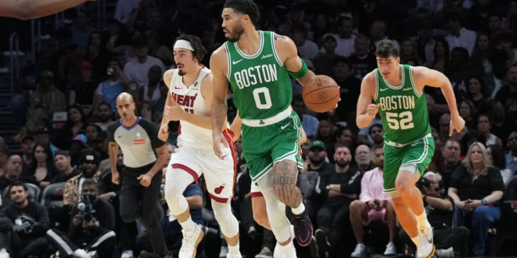 Jayson Tatum dribbling the ball