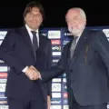 Napoli head coach Antonio Conte and club president Aurelioo De Laurentiis