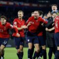 Czech players celebrate after defeating Denmark on penalties