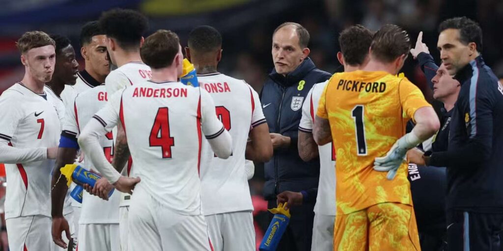 Thomas Tuchel giving instructions to England's players