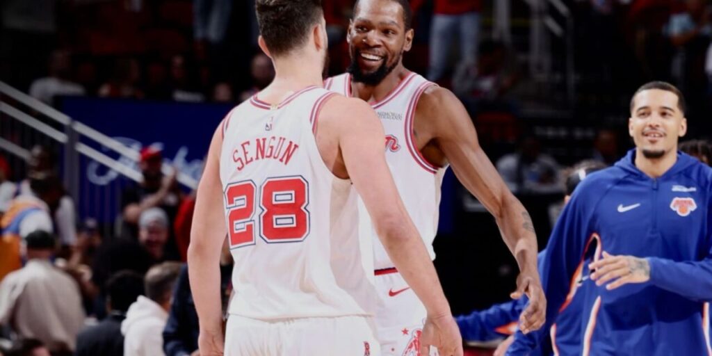 Houston Rockets players Kevin Durant and Alperen Sengun