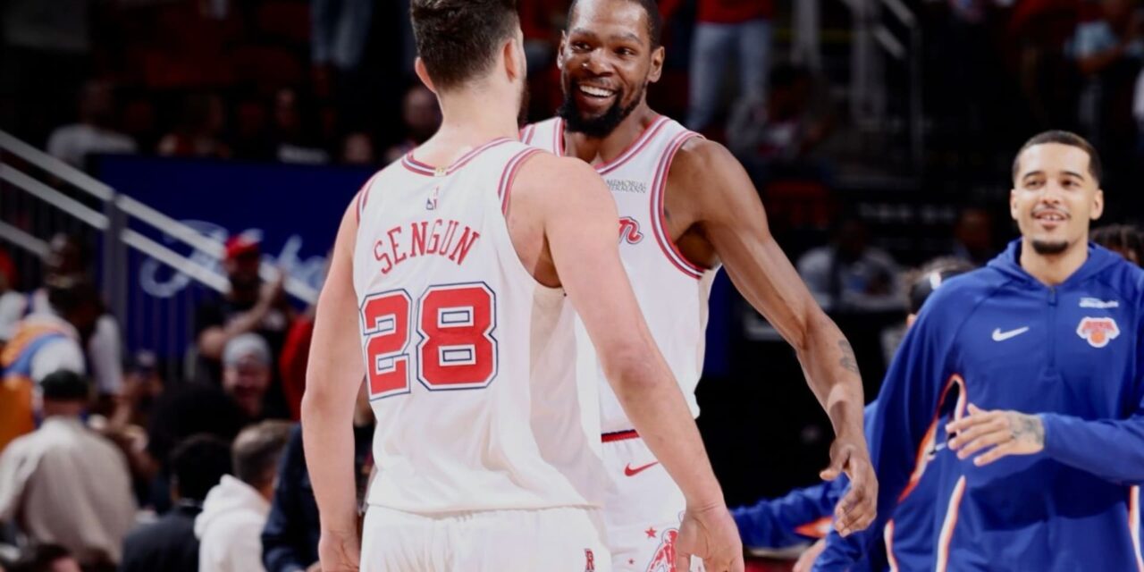 Houston Rockets players Kevin Durant and Alperen Sengun