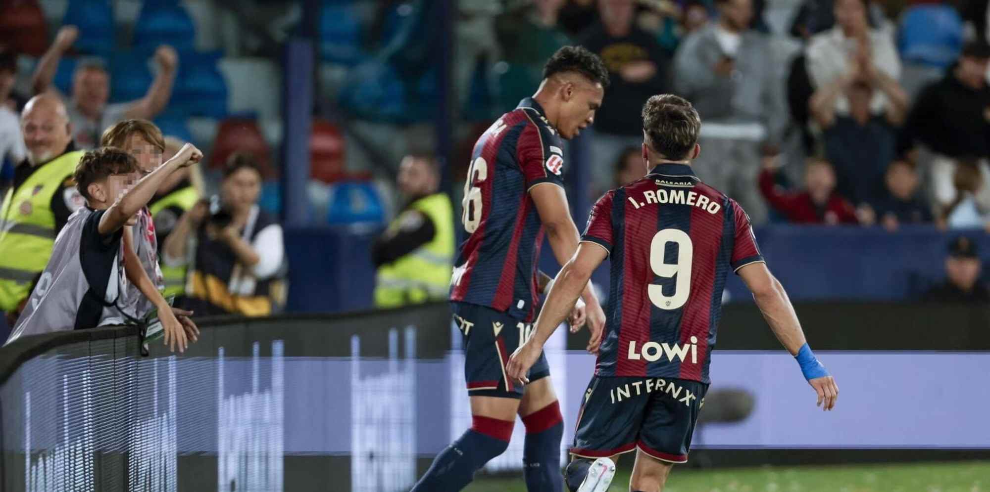 Levante players celebrate after scoring against Sevilla