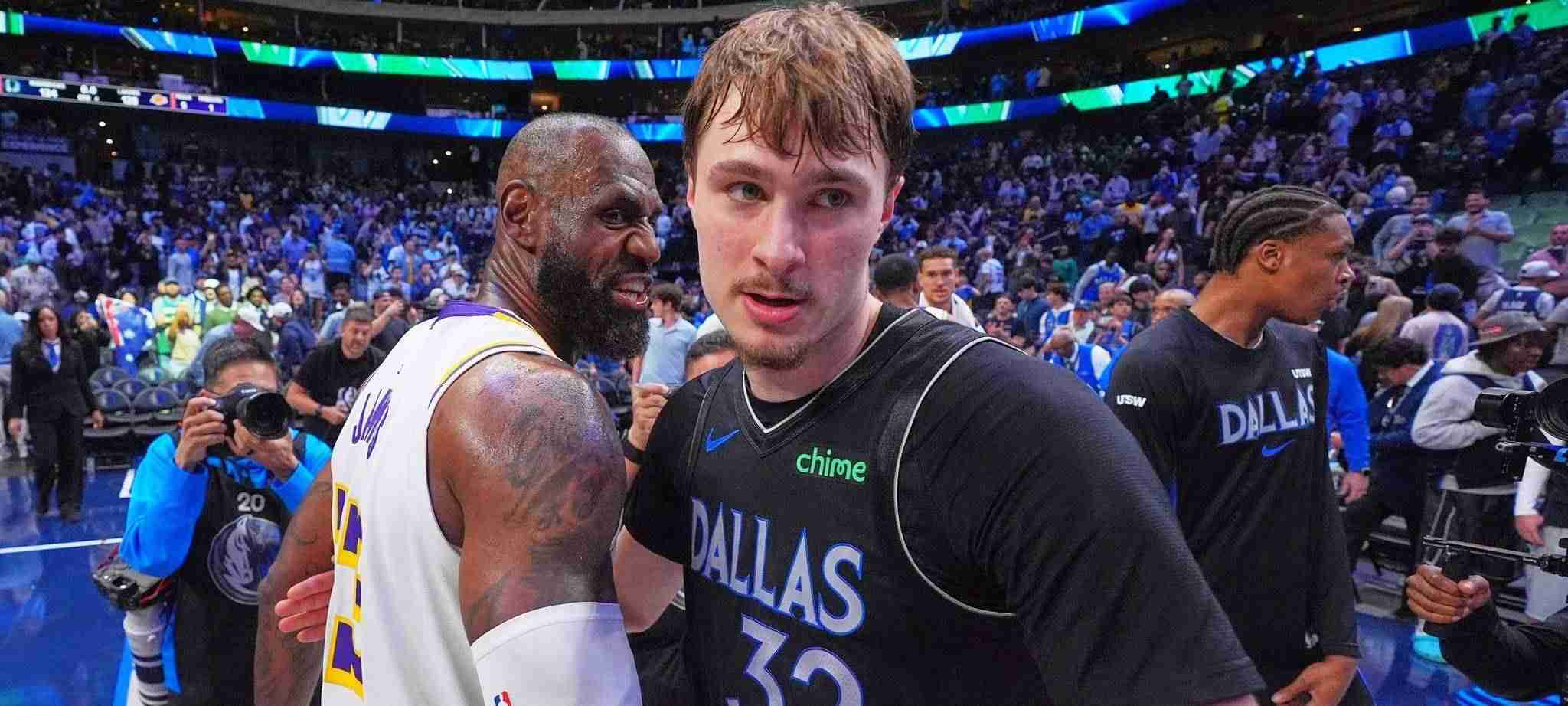 LeBron James congratulates Cooper Flagg