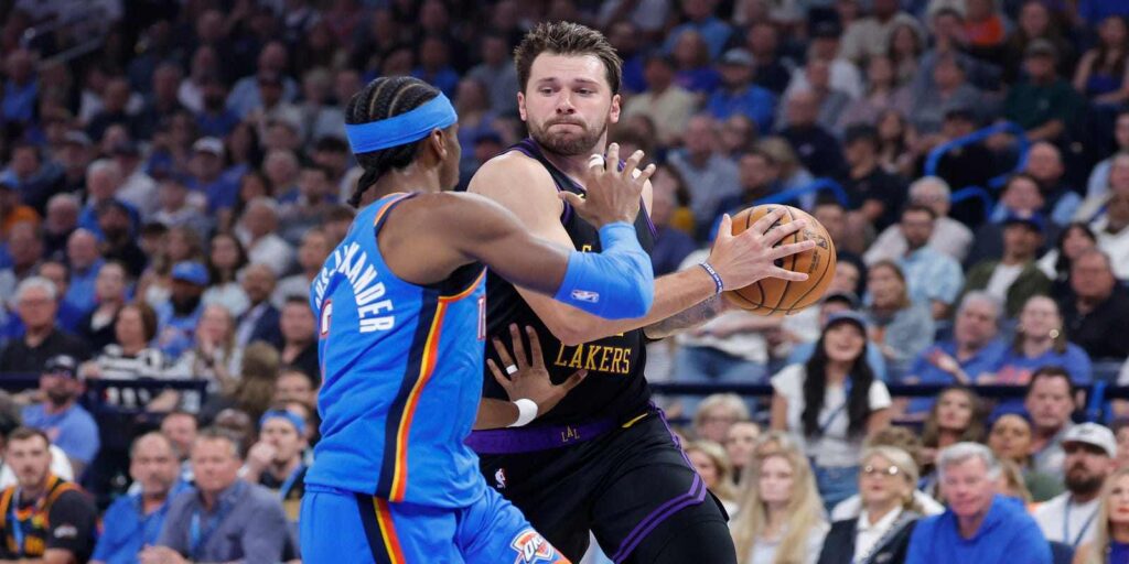Shai Gilgeous-Alexander guarding Luka Doncic