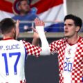Croatia players celebrate after scoring a goal