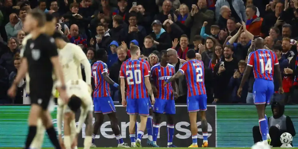 Crystal Palace players celebrate after scoring against Shakhtar Donets