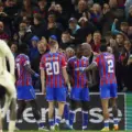 Crystal Palace players celebrate after scoring against Shakhtar Donets