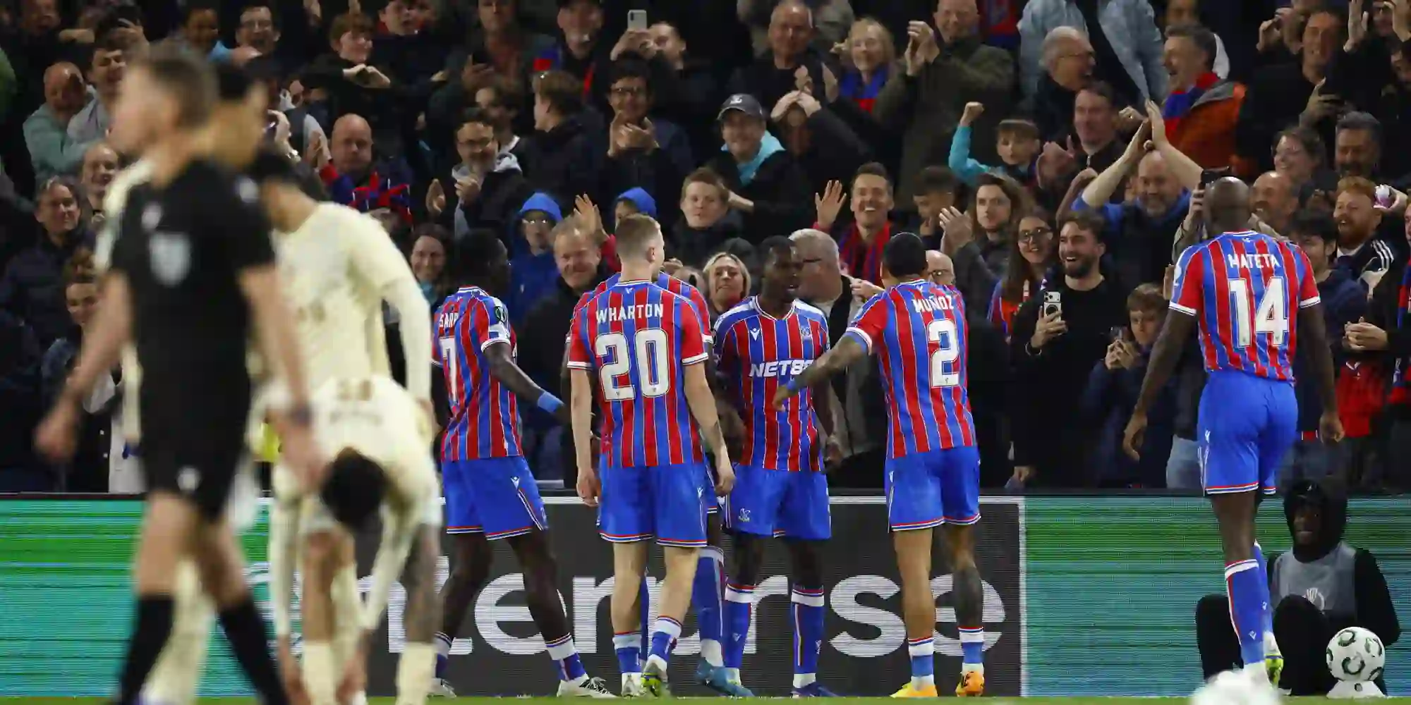 Crystal Palace players celebrate after scoring against Shakhtar Donets