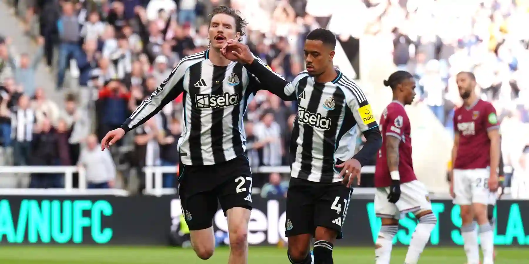 Nick Woltemade celebrates after scoring against West Ham