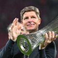 Oliver Glasner with the Europa Conference League trophy