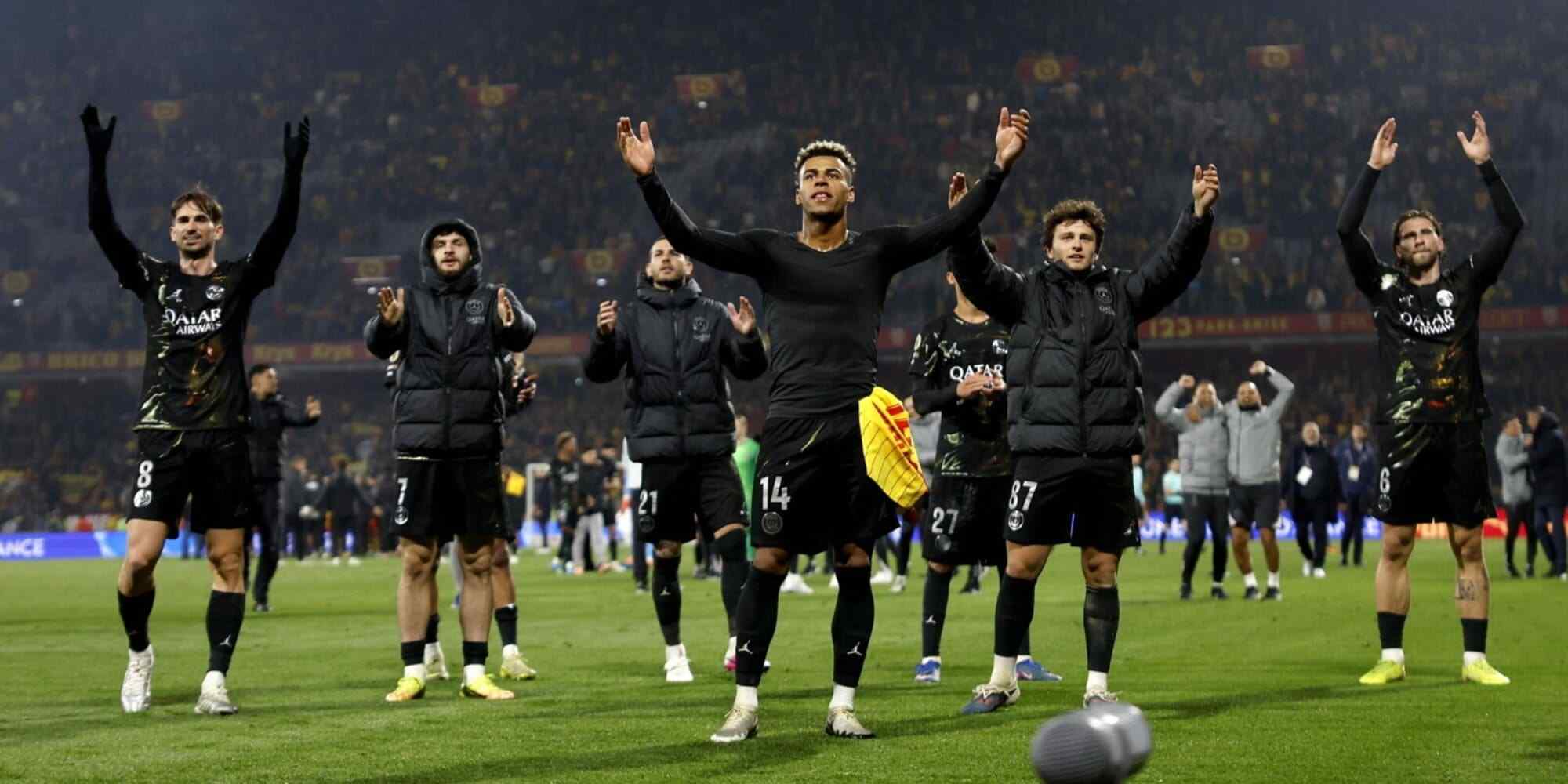 PSG players congratulate their supporters after securing the Ligue 1 title