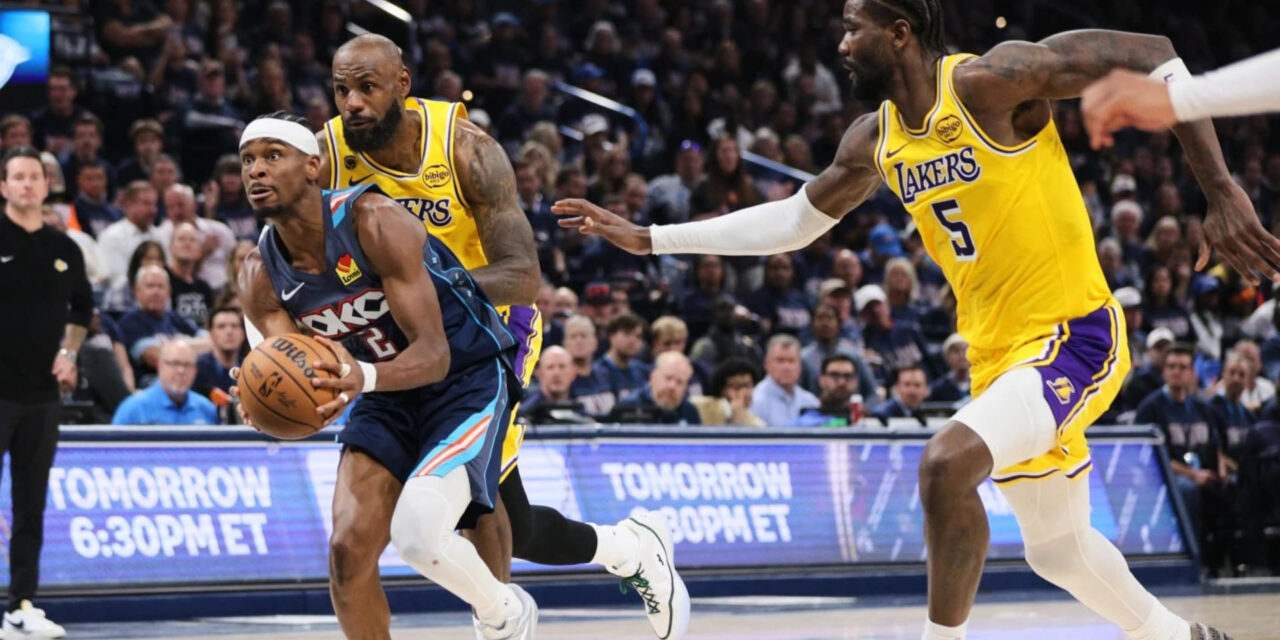 LeBron James and Deandre Ayton chasing Shai Gilgeous-Alexander