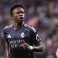 Vinicius Jr celebrates after scoring against Espanyol