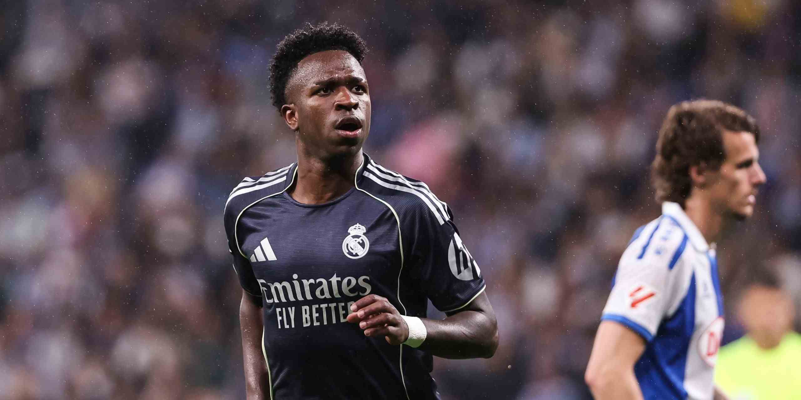 Vinicius Jr celebrates after scoring against Espanyol