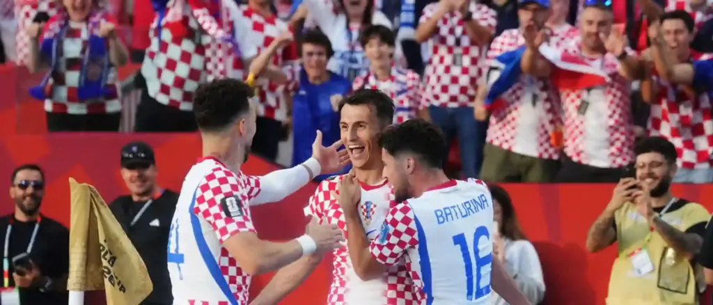 Croatia players celebrate after scoring against Panama