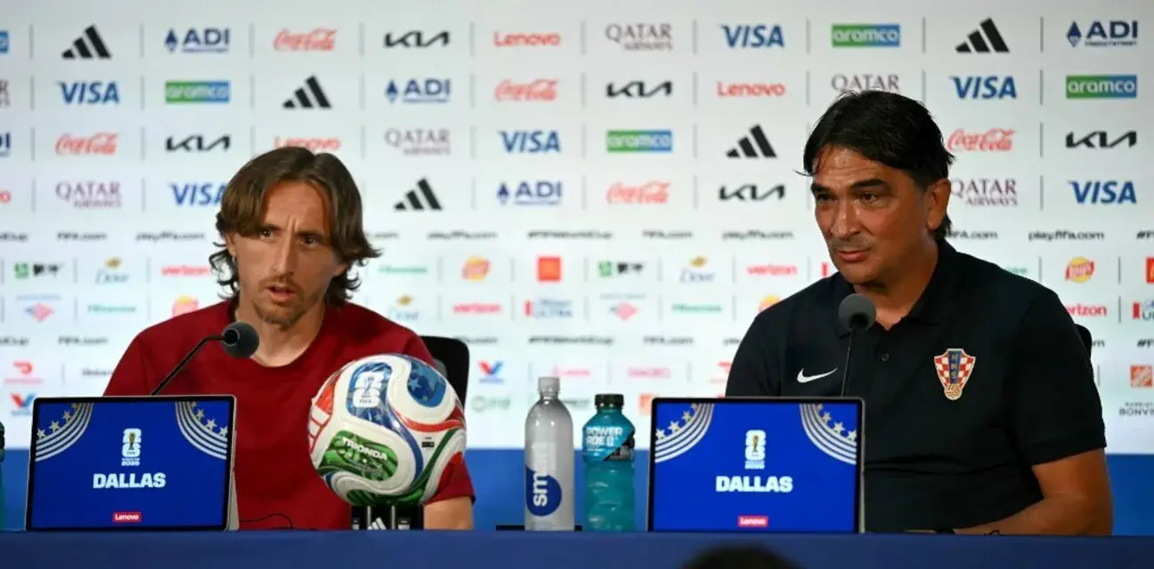 Luka Modric and Zlatko Dalic at a press conference ahead of Croatia's match with England