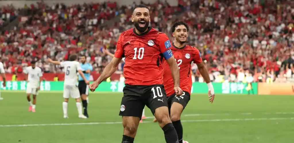 Mohamed Salah celebrates after scoring against New Zealand in the World Cup