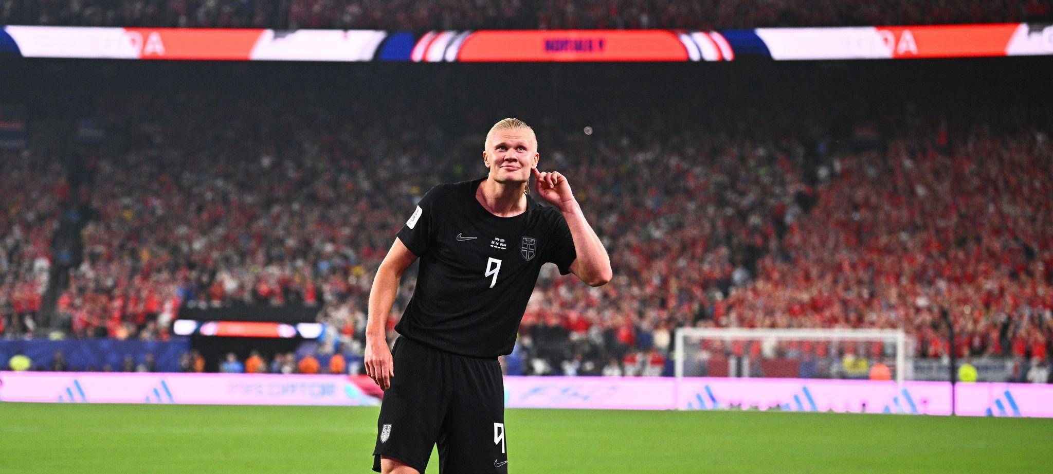 Erling Haaland celebrates after scoring against Senegal