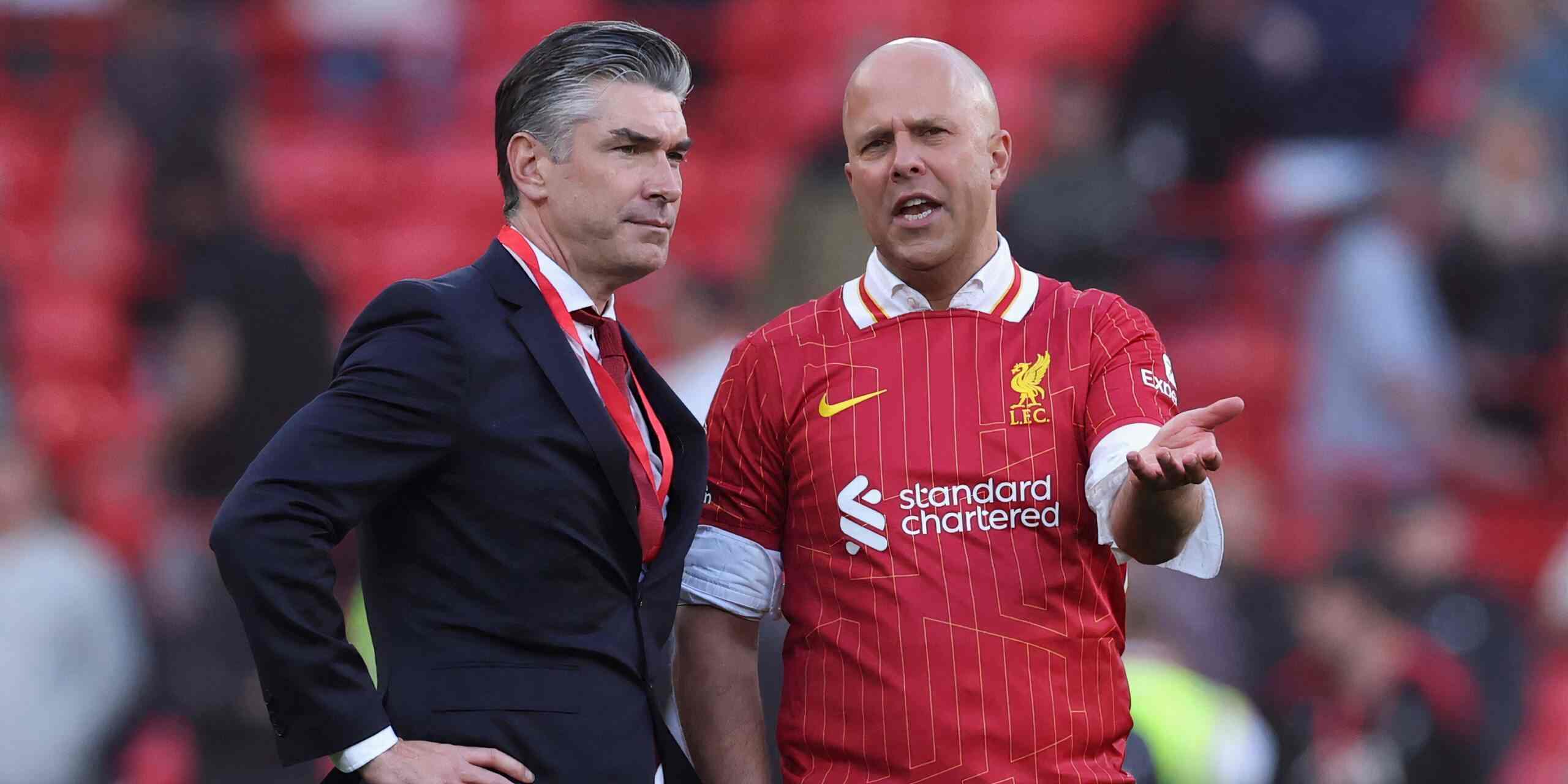 Richard Hughes with former Liverpool head coach Arne Slot