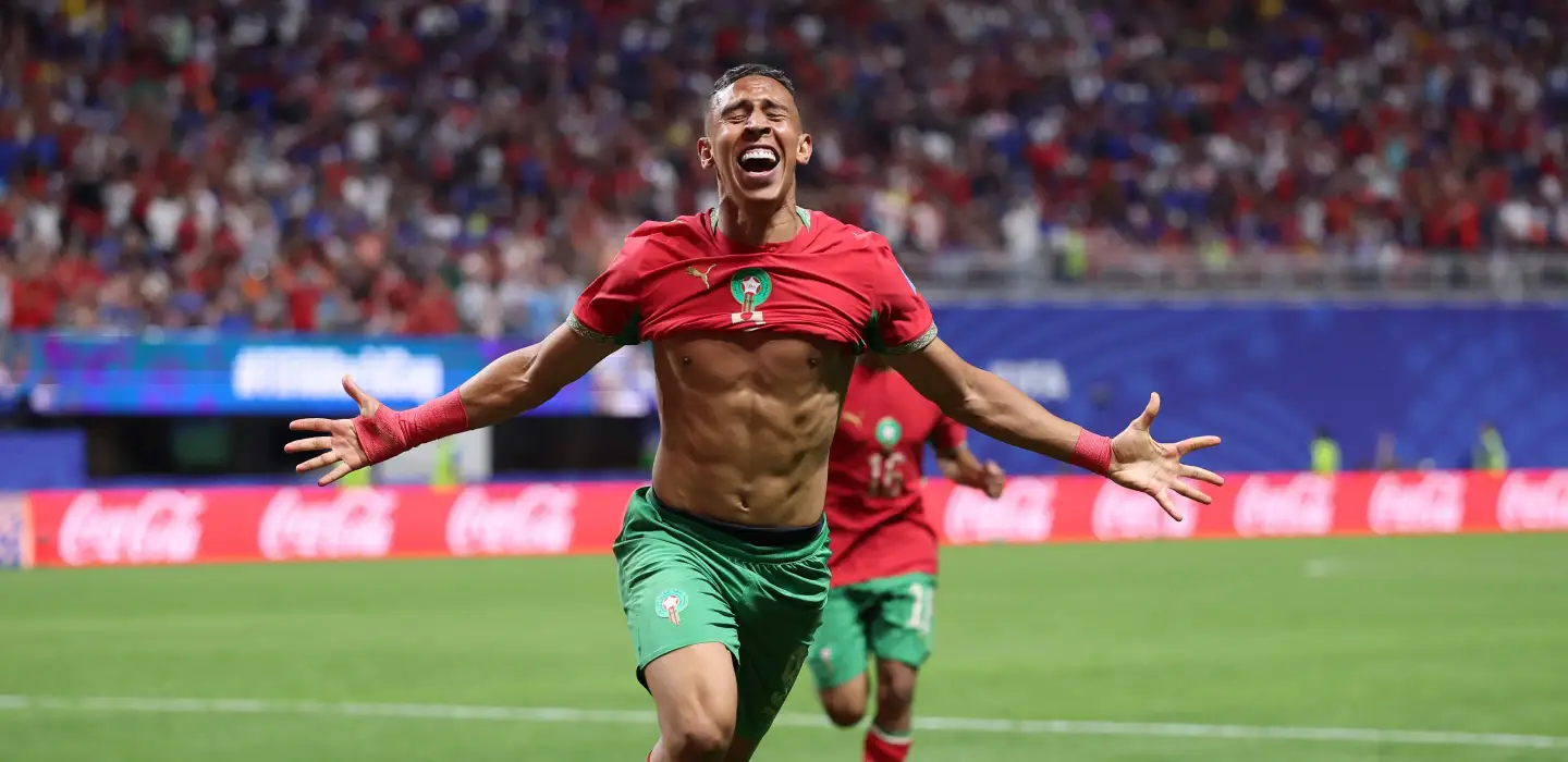 Morocco player celebrate after scoring against Haiti