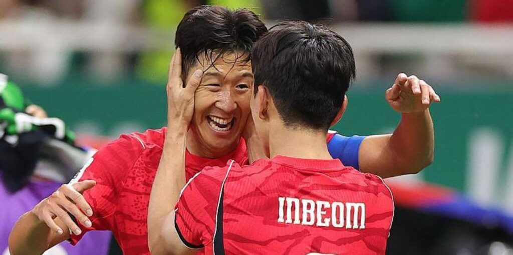 South Korea players congratulate one another after scoring against the Czech Republic