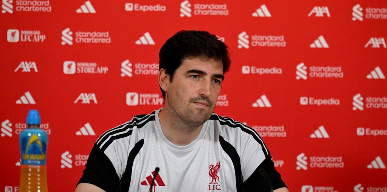 Liverpool head coach Andoni Iraola during a press conference