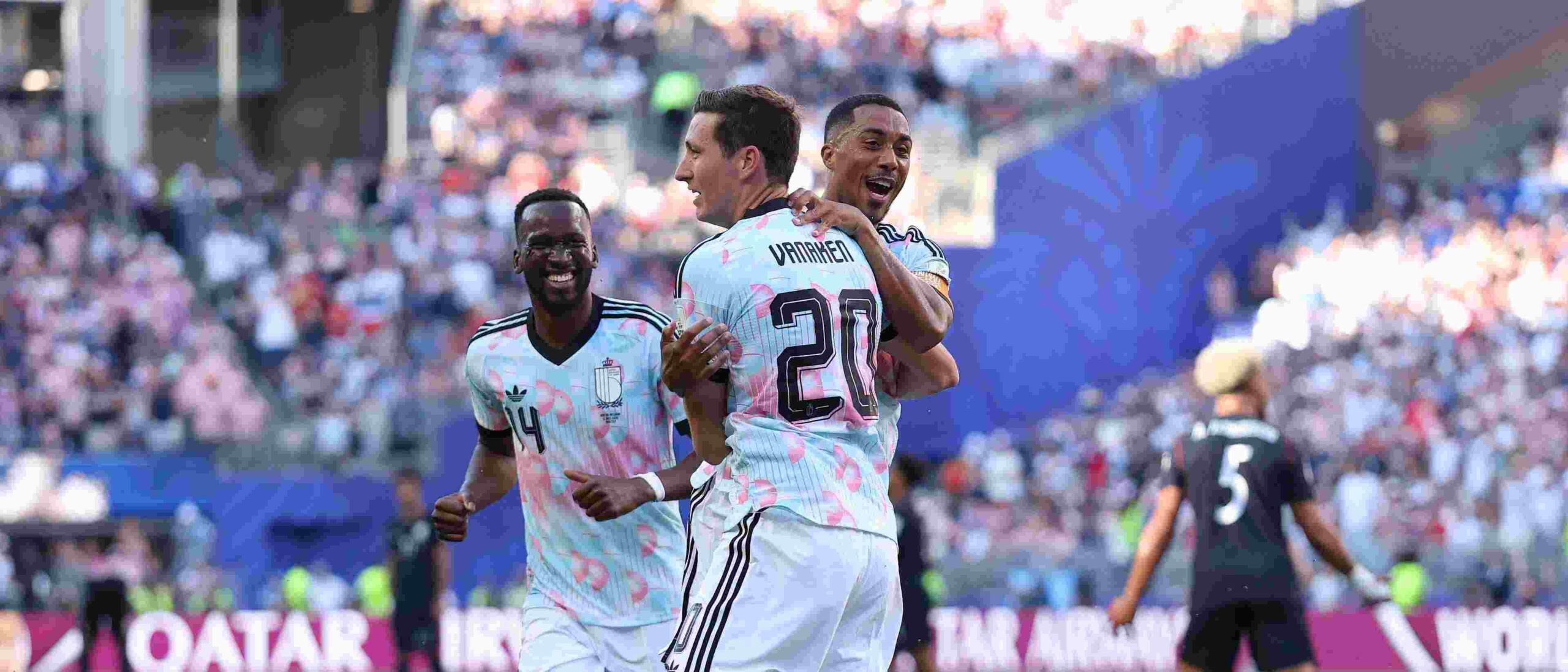Belgium players celebrate after scoring against USA
