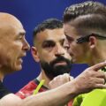 Egypt head coach Hossam Hassan protests against the referee