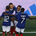 France players celebrate after scoring against Sweden