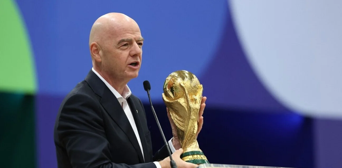 Fifa president Gianni Infantino with the World Cup trophy