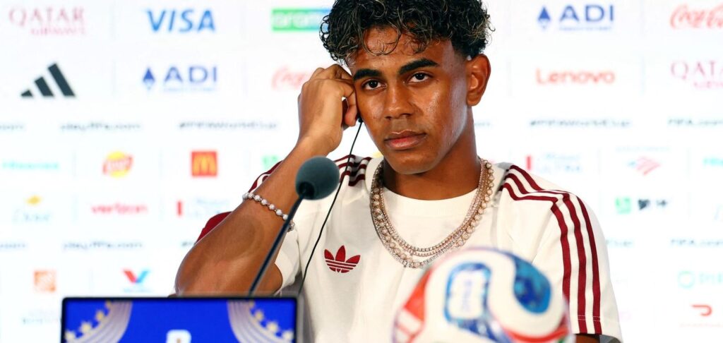 Lamine Yamal during a press conference