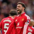Bruno Fernandes celebrates after scoring against Ipswich Town